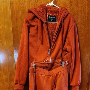 Men's XL Tracksuit Orange Fleece Lined Hoodie and Pants Set